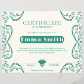 Cream & Green Vine Border Leistungszertifikat (Vorderseite)