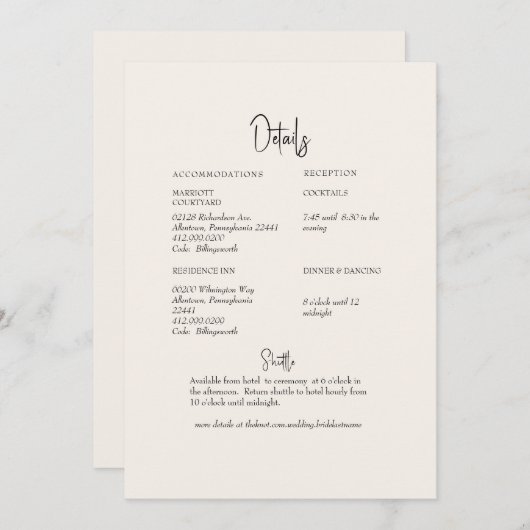 Cream Greenerity Wedding Detail Einladung (Vorne/Hinten)