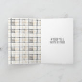 Cream Grey Plaid Stripes Teddy Bear Birthday Karte (Innenseite)