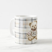Cream Grey Plaid Stripes Teddy Bear Love Kaffeetasse (Vorderseite Links)