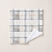 Cream Grey Yellow Plaid Stripes Badhandtuch Set (Waschlappen)
