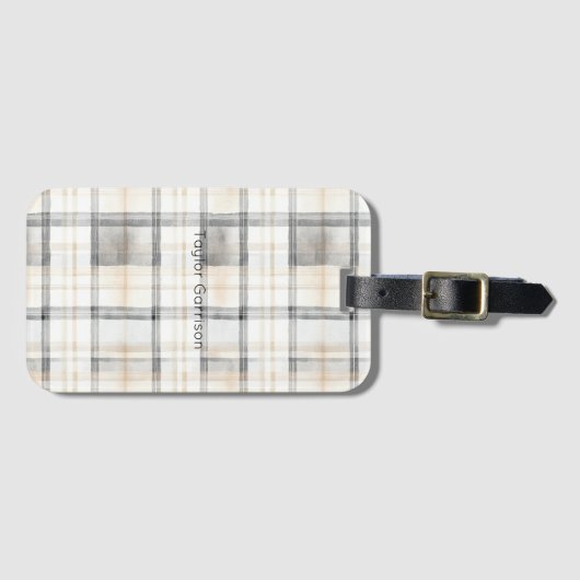 Cream Grey Yellow Plaid Stripes Gepäckanhänger (Vorderseite (Horizontal))