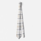 Cream Grey Yellow Plaid Stripes Krawatte (Vorderseite)