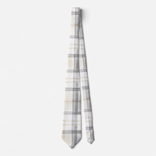 Cream Grey Yellow Plaid Stripes Krawatte (Vorderseite)