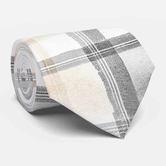 Cream Grey Yellow Plaid Stripes Krawatte (Gerollt)
