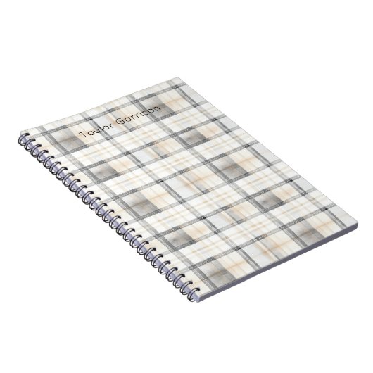 Cream Grey Yellow Plaid Stripes Notizblock (Rechte Seite)