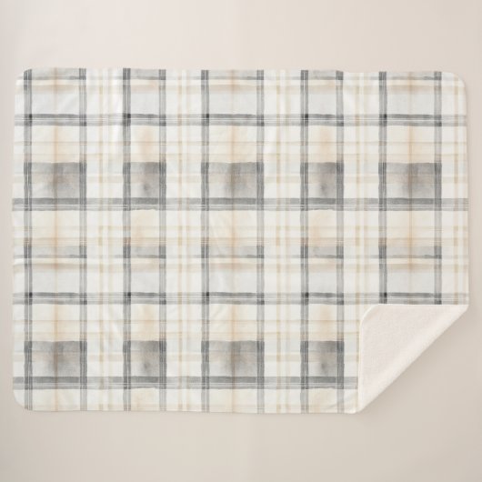Cream Grey Yellow Plaid Stripes Sherpadecke (Vorderseite (Horizontal))
