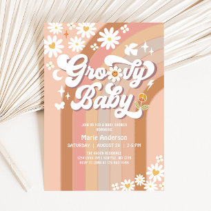 Cream Groovy Baby Hippie Retro Babyparty Einladung