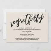 Cream Handwriting Cancellation Wedding Regrets Car Einladung (Vorderseite)