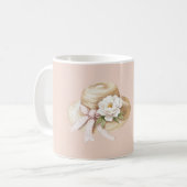 Cream Hat Pink Bow White Flower Kaffeetasse (Vorderseite Links)