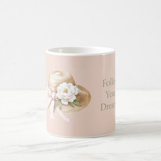 Cream Hat Pink Bow White Flower Kaffeetasse (Mittel)