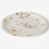 Cream Hearts Butterflies Birthday Pappteller (Schrägansicht)