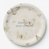 Cream Hearts Butterflies Birthday Pappteller (Vorderseite)