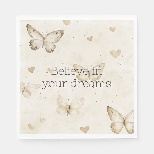 Cream Hearts Butterflies Birthday Serviette (Vorderseite)