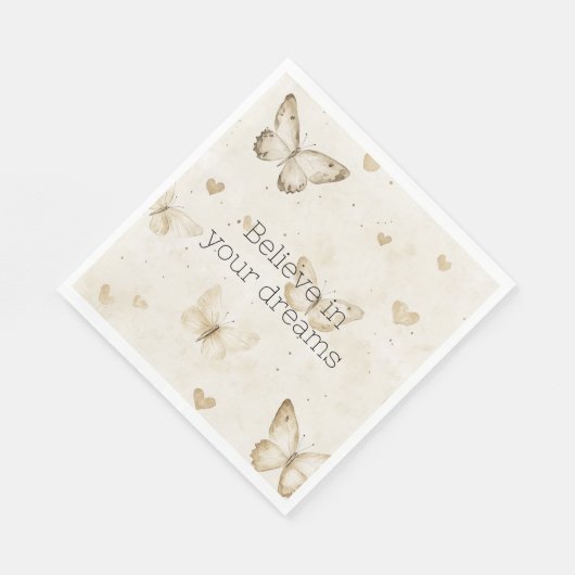 Cream Hearts Butterflies Birthday Serviette (Ecke)