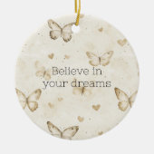 Cream Hearts Butterflies Christmas Keramik Ornament (Vorne)