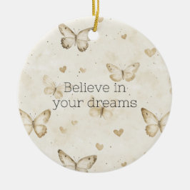 Cream Hearts Butterflies Christmas Keramik Ornament