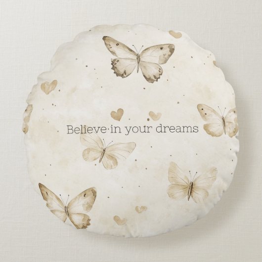 Cream Hearts Butterflies Christmas Rundes Kissen (Vorderseite)