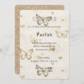 Cream Hearts Butterflies Gold Glitter Birthday Einladung (Vorne/Hinten)