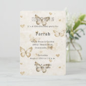Cream Hearts Butterflies Gold Glitter Birthday   Einladung (Stehend Vorderseite)