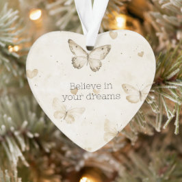 Cream Hearts Butterflies Weihnachten Ornament