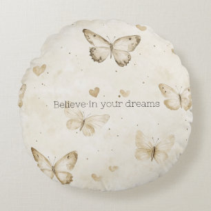 Cream Hearts Butterflies Weihnachten Rundes Kissen