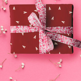 Cream Hearts on Burgundy - Minimal Valentine  Geschenkpapier Set