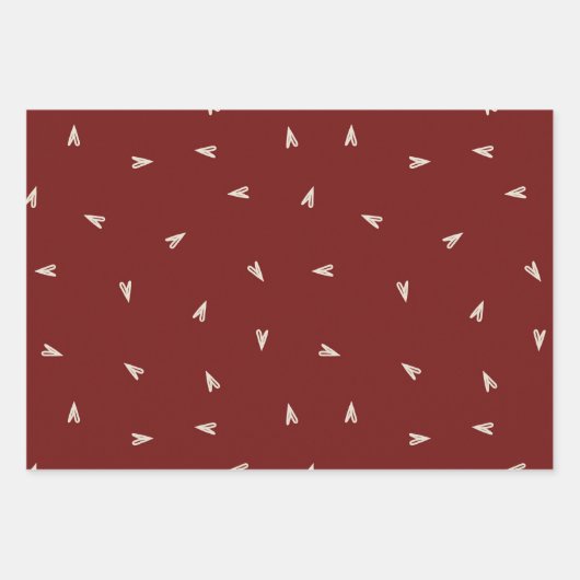 Cream Hearts on Burgundy - Minimal Valentine Geschenkpapier Set (Vorderseite 3)