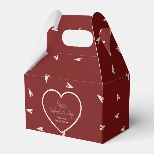 Cream Hearts on Burgundy - Minimal Valentine  Geschenkschachtel (Vorderseite)