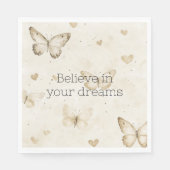 Cream Hearts Schmetterlinge Geburtstag Serviette (Vorderseite)