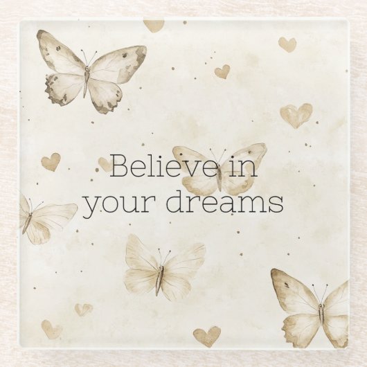 Cream Hearts Schmetterlinge Glasuntersetzer (Vorderseite)