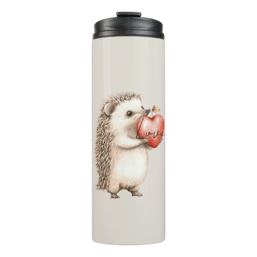 Cream Hedgehog Heart Love Thermosbecher (Vorderseite)