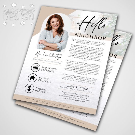 Cream Hello Neighbor Realtor Agent Einführung Flyer