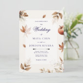 Cream Herbst Erntezeit Hochzeit Einladung (Stehend Vorderseite)