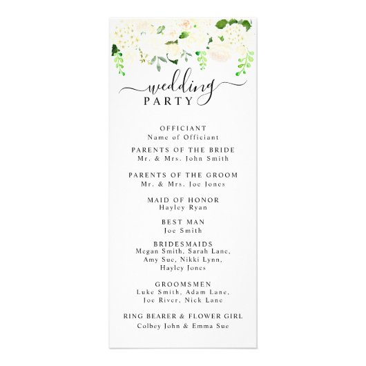 Cream Hydrangea & Rose Hochzeitsprogramm Werbekarte (Hinten)