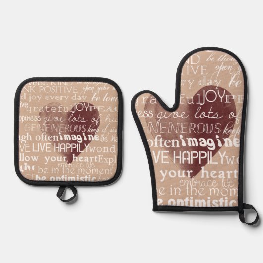 Cream Inspirational Liebe Joy Red Heart Ofenhandschuh & Topflappen-Set (Vorderseite)