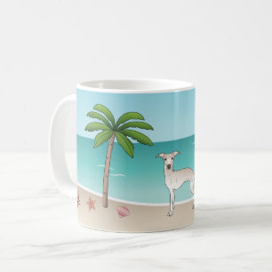 Cream Italian Greyhound am tropischen Sommerstrand Kaffeetasse