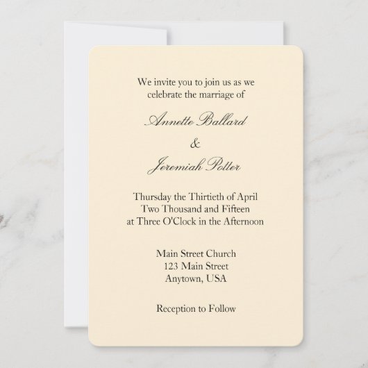 Cream Ivory Black Schlicht Simple Wedding Einladun Einladung (Vorderseite)