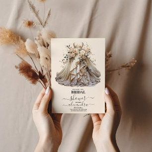 Cream Ivory Floral Wedding Dress Brautparty Einladung