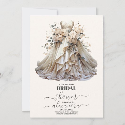 Cream Ivory Floral Wedding Dress Brautparty Einladung (Vorderseite)