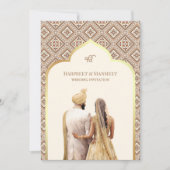Cream Ivory Gold Punjabi Anand Karaj Sikh Wedding Einladung (Vorderseite)