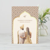 Cream Ivory Gold Punjabi Anand Karaj Sikh Wedding Einladung (Stehend Vorderseite)