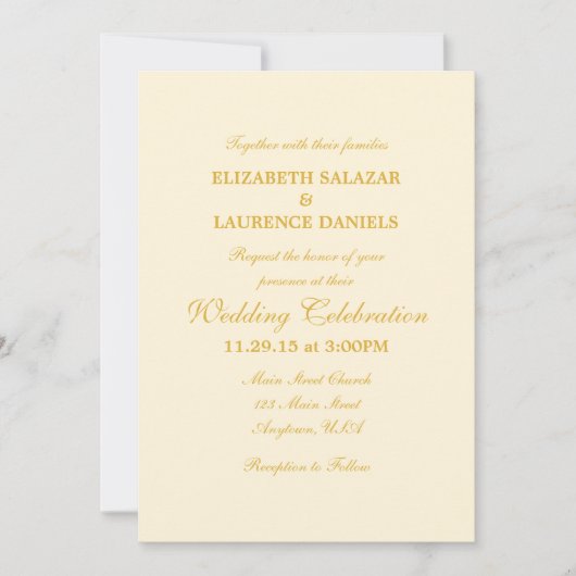 Cream Ivory Gold Schlicht Simple Wedding Einladung (Vorderseite)