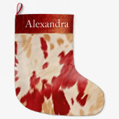 Cream Ivory Red Western Cowhide Weihnachtsname Großer Weihnachtsstrumpf (Vorderseite)
