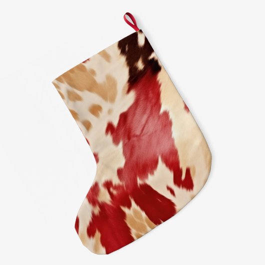 Cream Ivory Red Western Cowhide Weihnachtsname Großer Weihnachtsstrumpf (Rückseite (Hängend))