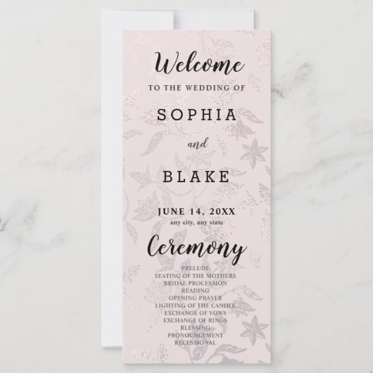 Cream Ivory und Floral Metallic Wedding Program (Vorderseite)