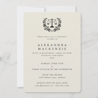 Cream JD Law Scales Laurel Wreath Abschluss Invit Einladung