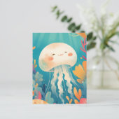 Cream Jellyfish in Teal Tropical Coral Reef Ocean Postkarte (Stehend Vorderseite)