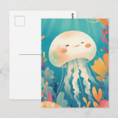 Cream Jellyfish in Teal Tropical Coral Reef Ocean Postkarte (Vorne/Hinten)