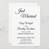 Cream "Just Married" Einfaches, eleganter Empfang Einladung (Vorne/Hinten)